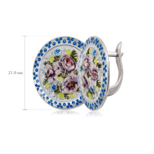 pussety zhostovo 1 300x300 - Серьги из серебра круглые «Жостово», бело-синие